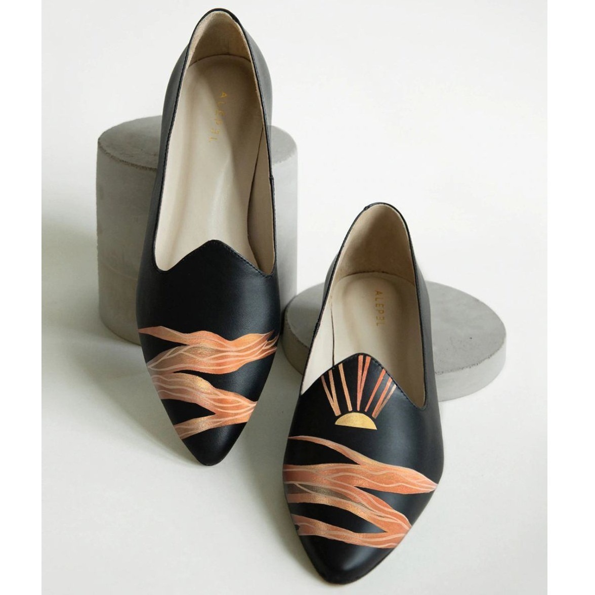 Nwob Alepel Black Desert Moon Loafer Leather Hand Paint Metallic Size 9